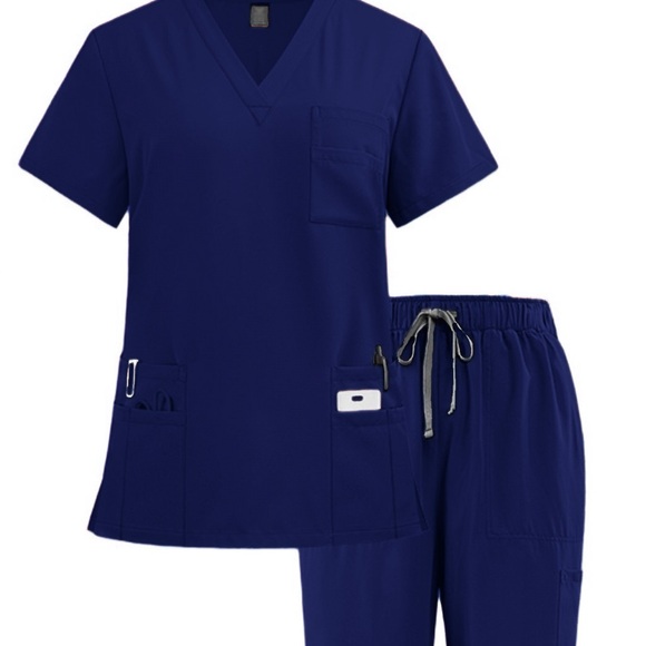 Brand New Medical Scrub Sets - Unisex V-Neck Top & Pants - White, Navy and Teal - Picture 3 of 7